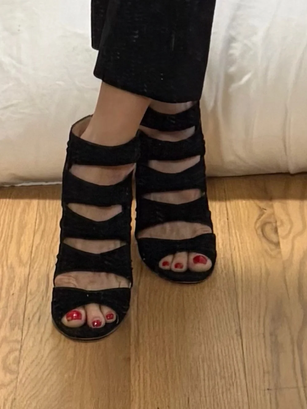 Christian Louboutin Black Strappy Suede Wedge Sandals